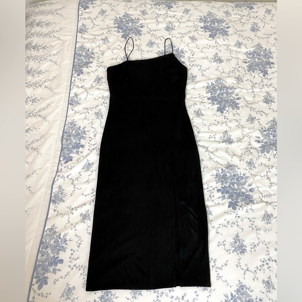 Lucy in the Sky Vintage Black Midi Dress w/ Slit
